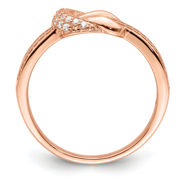 Sterling Silver Polished Rose-tone CZ Knot Ring