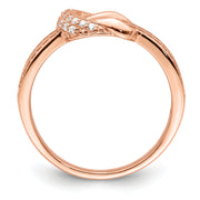 Sterling Silver Polished Rose-tone CZ Knot Ring