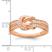 Sterling Silver Polished Rose-tone CZ Knot Ring