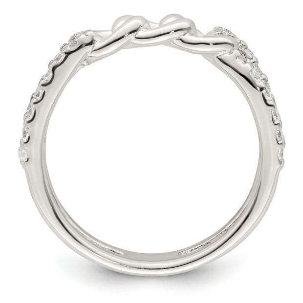 Sterling Silver Polished CZ Chain Detail Ring