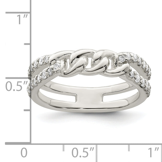Sterling Silver Polished CZ Chain Detail Ring