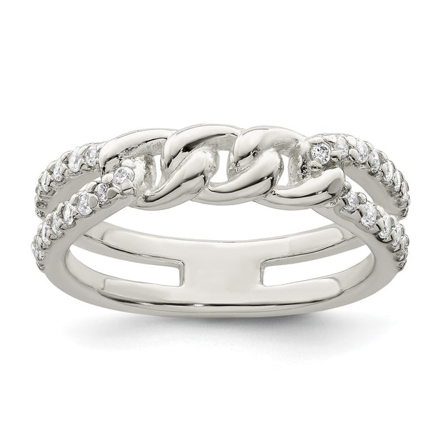 Sterling Silver Polished CZ Chain Detail Ring