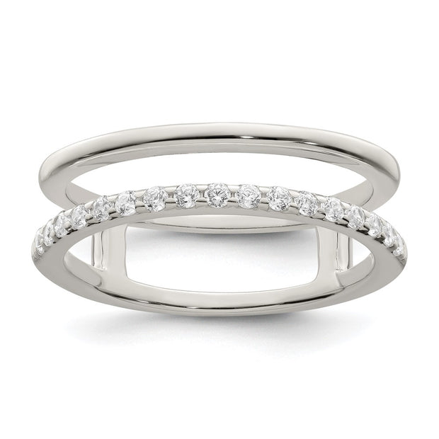 Sterling Silver Polished CZ Double Ring Guard