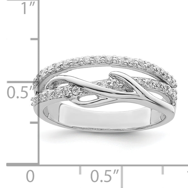 Sterling Silver Rhodium-plated CZ Twist Ring