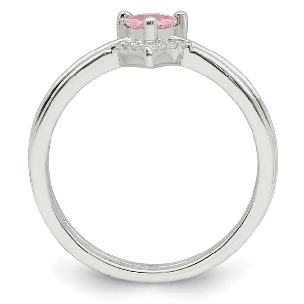 Sterling Silver Pink Trillion CZ and White CZ Ring Set