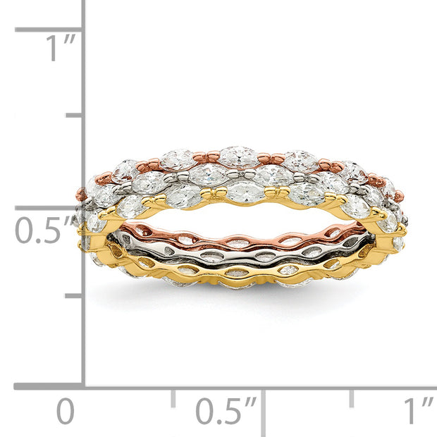 Sterling Silver Rose & Gold-tone Marquise CZ Eternity 3 Ring Set
