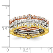 Sterling Silver Rose & Gold-tone Eternity CZ 3 Band Set