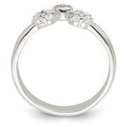 Sterling Silver Bezel CZ and Floral Ring Set