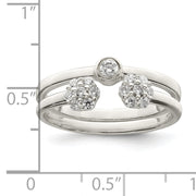 Sterling Silver Bezel CZ and Floral Ring Set