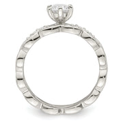 Sterling Silver Polished CZ Wedding Ring Set