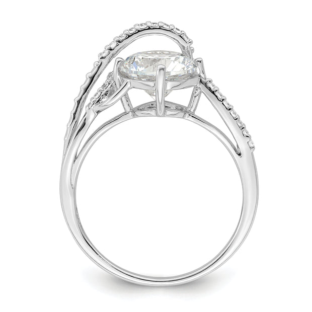 Sterling Silver Rhodium-plated Overlap CZ Ring
