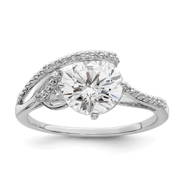 Sterling Silver Rhodium-plated Overlap CZ Ring