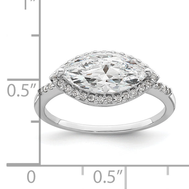 Sterling Silver Rhodium-plated Marquise Halo CZ Ring