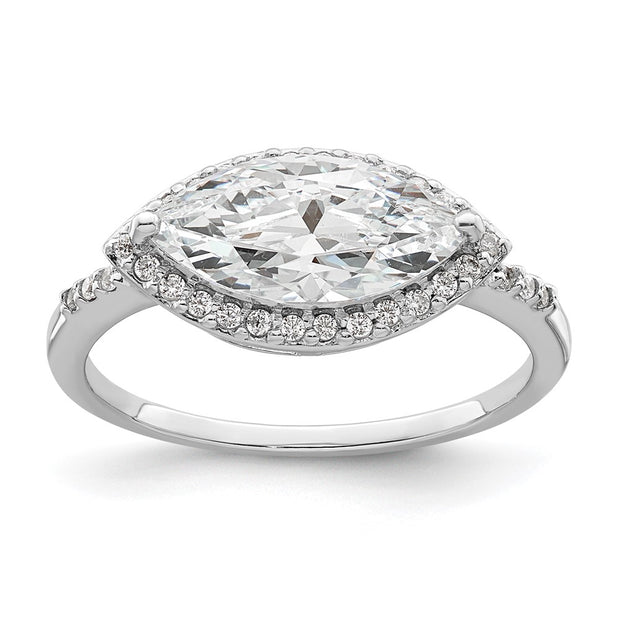 Sterling Silver Rhodium-plated Marquise Halo CZ Ring