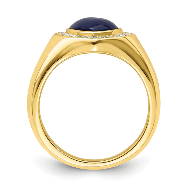 Sterling Silver Gold-tone CZ & Created Lapis Lazuli Heart Ring