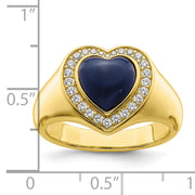 Sterling Silver Gold-tone CZ & Created Lapis Lazuli Heart Ring