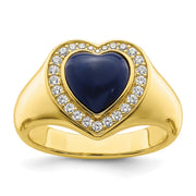 Sterling Silver Gold-tone CZ & Created Lapis Lazuli Heart Ring