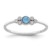 Sterling Silver Rhodium-plated Polished Lab Created Blue Opal Ring
