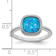 Sterling Silver Rhodium-plated Polished Square Blue Created Opal Ring