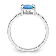 Sterling Silver Rhodium-plated Polished Square Blue Created Opal Ring