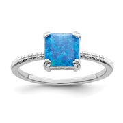 Sterling Silver Rhodium-plated Polished Square Blue Created Opal Ring