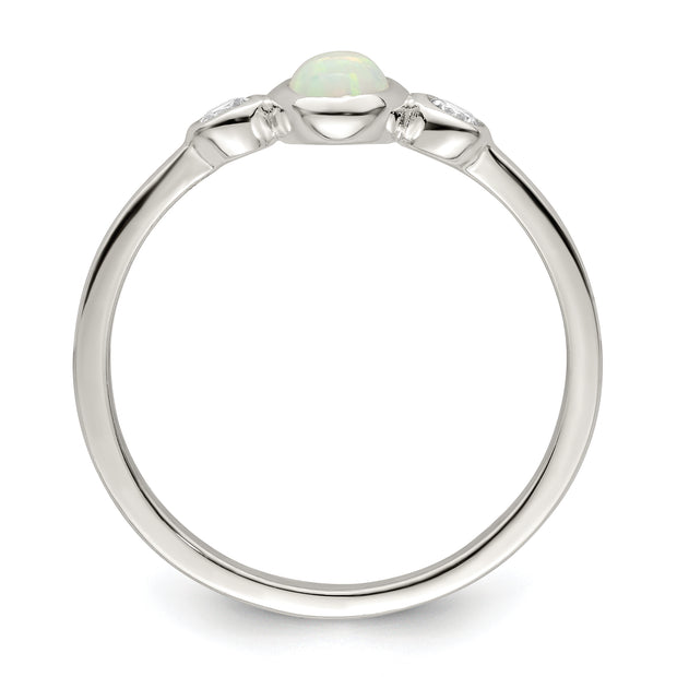 Sterling Silver Polished CZ and White Created Opal Ring