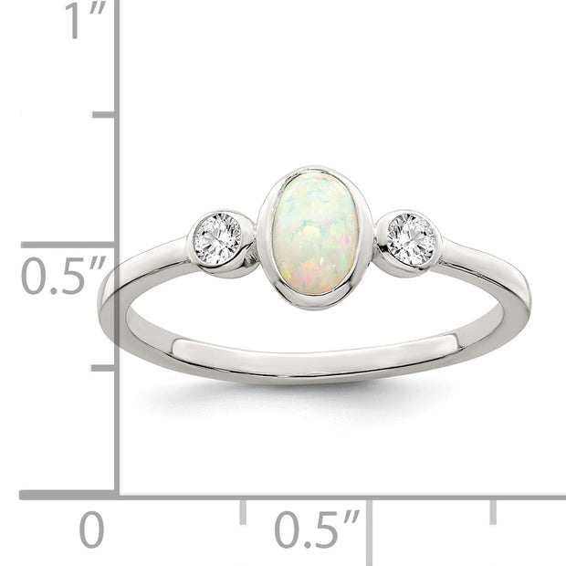 Sterling Silver Polished CZ and White Created Opal Ring