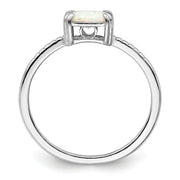 Sterling Silver Rhodium-plated Polished Square White Created Opal Ring