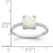 Sterling Silver Rhodium-plated Polished Square White Created Opal Ring