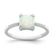 Sterling Silver Rhodium-plated Polished Square White Created Opal Ring