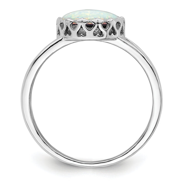 Sterling Silver Rhodium-plated Round White Created Opal Inlay Ring