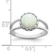 Sterling Silver Rhodium-plated Round White Created Opal Inlay Ring