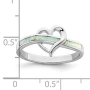 Sterling Silver Rhodium-plated White Created Opal Inlay Heart Ring