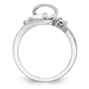 Sterling Silver Rhodium-plated White Created Opal & CZ Twist Ring