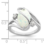 Sterling Silver Rhodium-plated White Created Opal & CZ Twist Ring