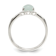 Sterling Silver Polished CZ and Light Blue Quartzite Double Ring
