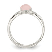 Sterling Silver Polished CZ and Pink Quartzite Double Ring