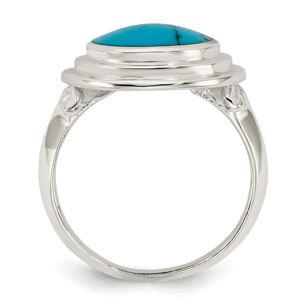 Sterling Silver Polished Round Imitation Turquoise Ring