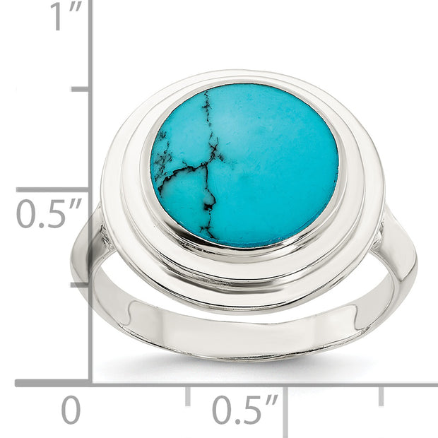 Sterling Silver Polished Round Imitation Turquoise Ring