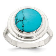Sterling Silver Polished Round Imitation Turquoise Ring