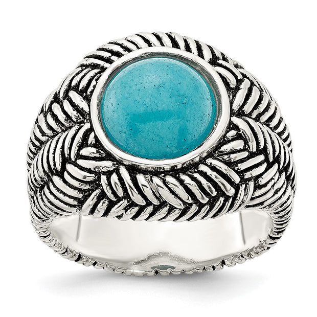 Sterling Silver Oxidized Imitation Turquoise Ring