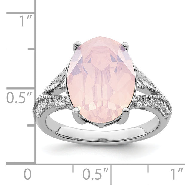 Sterling Silver Rhodium-plated Polished CZ & Pink Crystal Ring