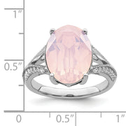 Sterling Silver Rhodium-plated Polished CZ & Pink Crystal Ring
