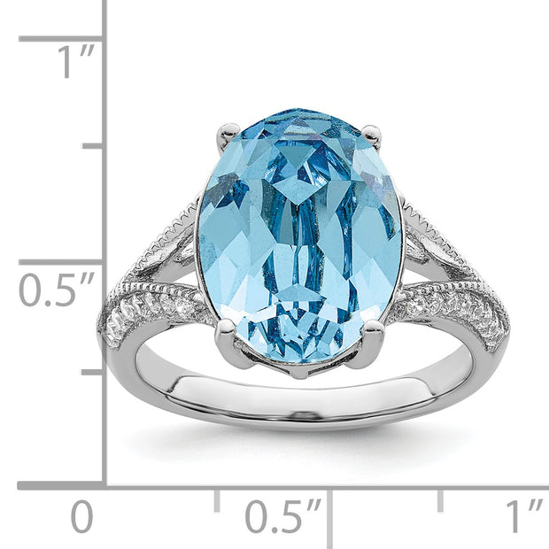 Sterling Silver Rhodium-plated Polished CZ & Blue Swarovski Crystal Ring