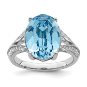 Sterling Silver Rhodium-plated Polished CZ & Blue Swarovski Crystal Ring