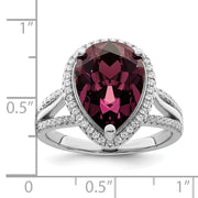 Sterling Silver Rhodium-plated CZ & Dk Purple Crystal Ring