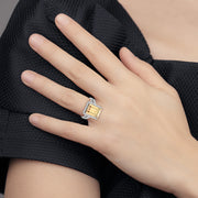 Sterling Silver Rhodium-plated Polished CZ & Yellow Crystal Ring