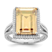 Sterling Silver Rhodium-plated Polished CZ & Yellow Crystal Ring