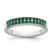 Sterling Silver Rhodium-plated Polished Green Crystal Ring