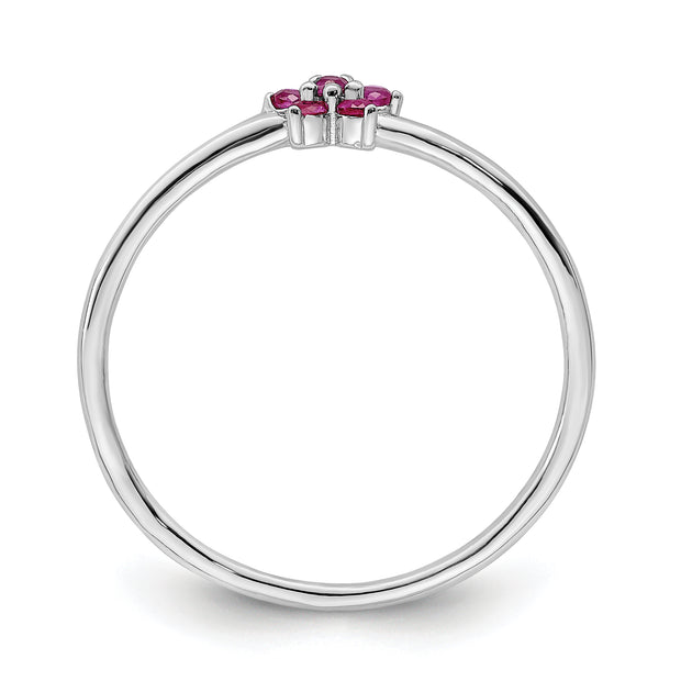 Sterling Silver Rhodium-plated Polished Red CZ Flower Ring